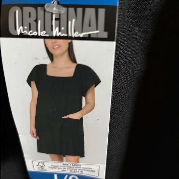 Nicole Miller Original Casual Linen Black Dress with Pockets Size L BNWT - Picture 3 of 8